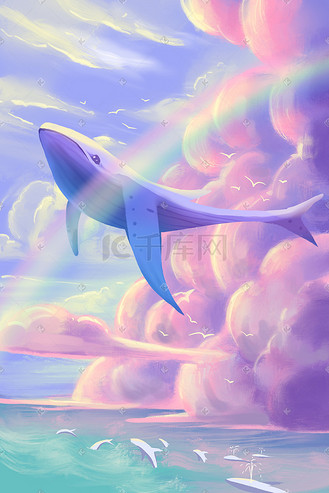 梦幻唯美鲸鱼天空大海