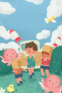 儿童玩具商店卡通插画图片_六一儿童节儿童玩具户外玩耍