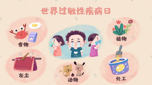 各种面食插画图片_世界过敏性疾病日之各种过敏源