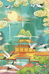 中国复古水墨插画图片_敦煌飞天国潮之水墨水彩画风