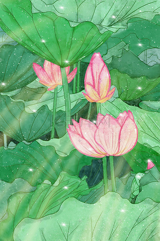 插画荷花夏天水彩手绘图片_插画荷花夏天水彩手绘素材-插画荷花夏天