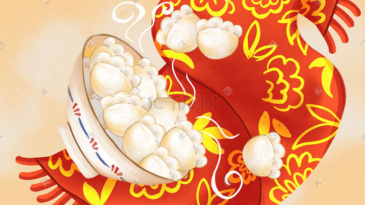 小饺子插画图片_手绘美食红色喜庆饺子创意食物