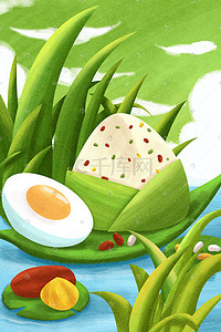 豆沙粽插画图片_端午节包粽子手绘插画端午