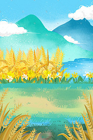 小清新绿色草地麦子治愈唯美云朵景色