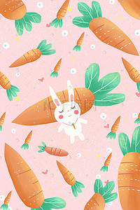 蔬菜手绘手绘插画图片_卡通手绘水果之小白兔爱吃胡萝卜