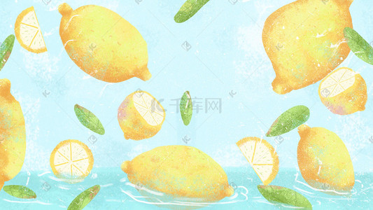 七月你好插画图片_夏天夏季柠檬厚涂素材图