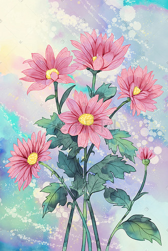水彩花卉水彩背景唯美植物菊花
