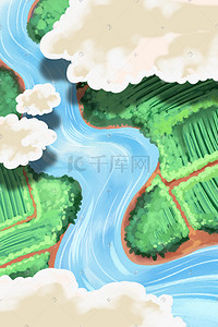 小树俯视插画图片_俯视卡通手绘风夏景配图