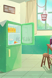 家电冰箱直通车插画图片_90年代汽水老式冰箱时代生活背景