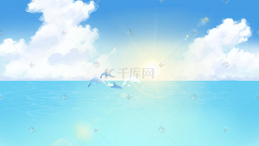 海风插画图片_夏至海风景海豚天空蓝天云阳光
