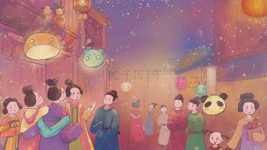 唐代插画图片_新年春节中国风古风风景景背景