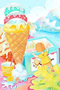 冰块和水插画图片_夏日冰淇淋雪糕冰块夏天大暑