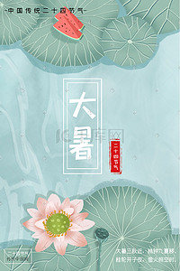 夏天大暑炎热荷花西瓜原创素材背景