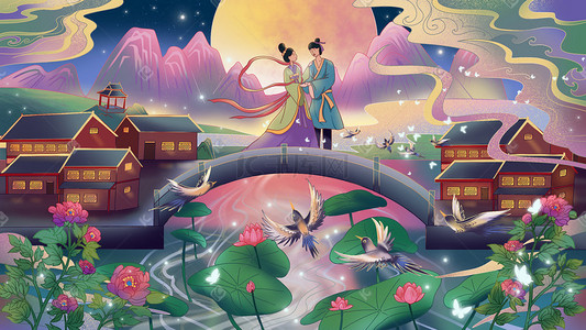 七夕唯美浪漫插画-七夕唯美浪漫配图-千库网