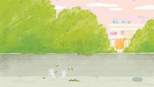 盖被子的猪插画图片_夏天夏季夏日风景猫咪被子落叶