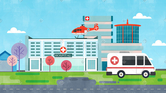 医院大楼位置图标插画图片_医院温馨手绘风插画扁平矢量