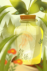 瓶子植物植物插画图片_瓶子花丛唯美创意小清新插画