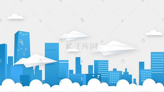 城市信息插画图片_扁平科技城市互联网信息技术纸飞机矢量