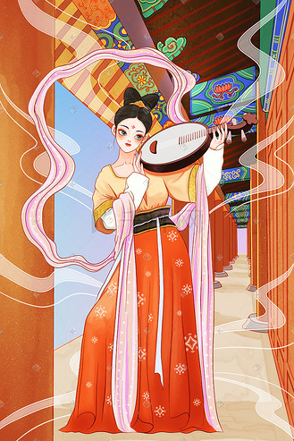 元素唐朝大唐盛世唐朝仕女下载原图插画大唐盛世长安唐宫夜宴仕女华美