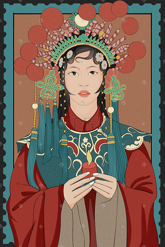 国潮京剧手绘黑白图片素材_国潮京剧戏曲人物手绘插画