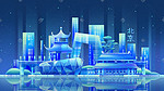 扁平北京首都地标都市蓝色唯美卡通插画城市建筑地标