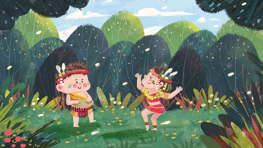 人民插画图片_世界土著人民国际日之跳舞场景