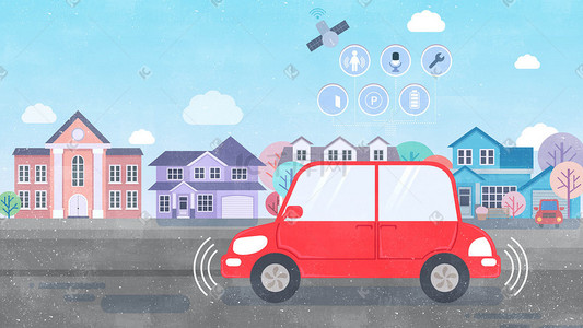 电器智能化插画图片_智能家居创意改变生活城市汽车科技