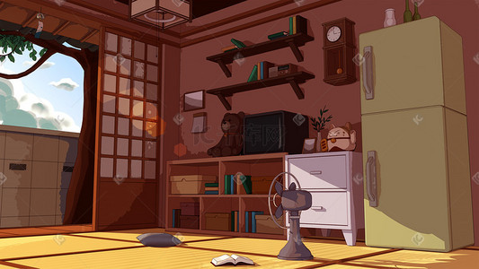 家居室内场景插画-家居室内场景配图-千库网