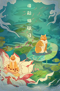 爱护动物插画图片_国际猫咪日猫特写可爱