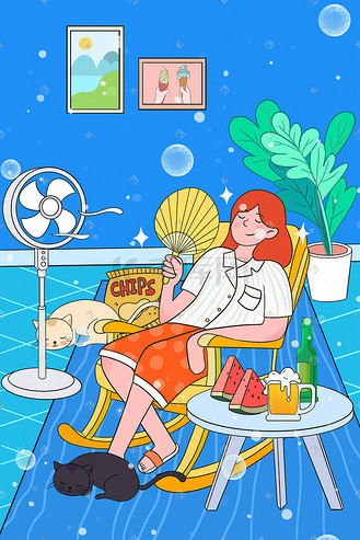 大暑夏天卡通扁平插画