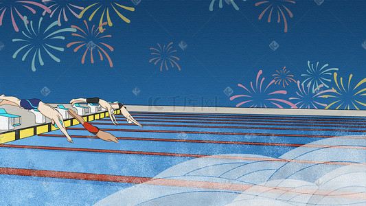 游泳比赛插画图片_奥运场的游泳比赛