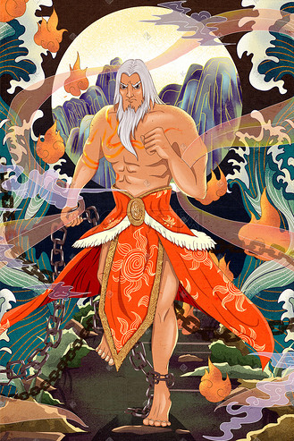 神话人物夸父逐日插画海报