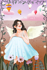 天使赤坂插画图片_蜡笔手绘风落入凡间的天使