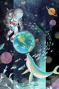 宇宙卡通星球插画图片_遨游宇宙探秘星球插画海报