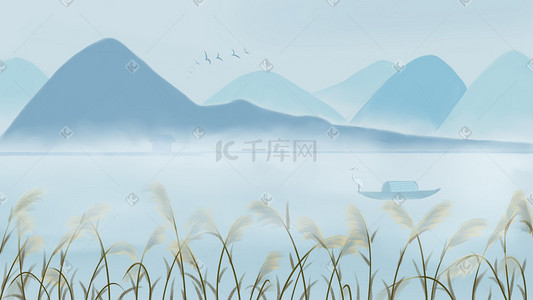 白露小清新山水平面插画壁纸