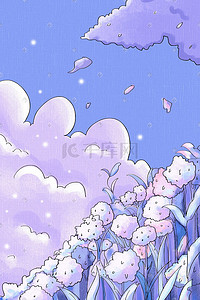 紫花ps插画图片_冷色系紫色调仲夏夜花朵