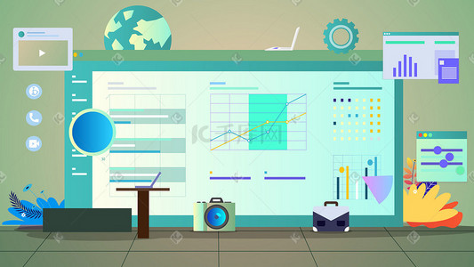 扁平商务办公渐变信息互联网科技数据电脑
