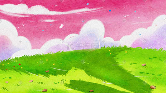 唯美草地粉色风景童话风格