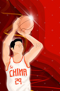奥运会篮球插画图片_手绘体育运动篮球比赛奥运会场景