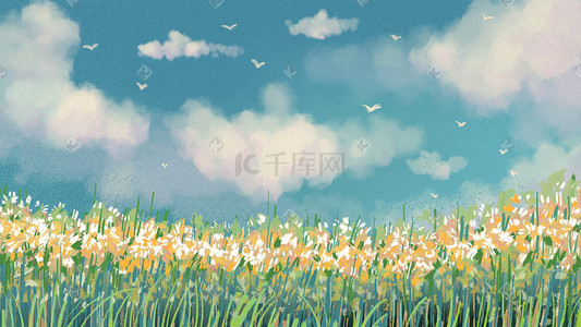 夏天春天处暑天空蓝天云阳光草地背景