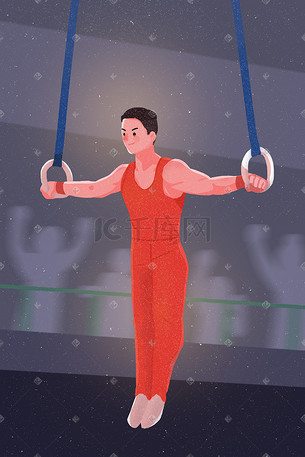 手绘东京奥运会体育比赛体操运动员吊环