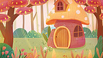 秋天绘本风森林蘑菇屋儿童插画