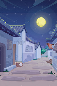 夜景插画图片_小清新中秋节夜景月亮古风建筑手绘场景中秋
