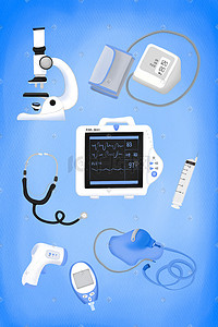 血糖仪盒子插画图片_蓝色系医疗器械宣传图科普