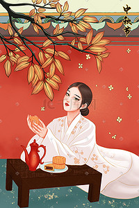 美女中秋插画图片_中国风中秋节主题插画中秋