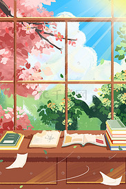 学习学校教育课桌教室唯美小清新樱花植物花朵花