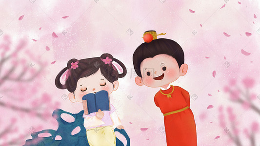 晋江文学城logo插画图片_四大名著红楼梦可爱林黛玉贾宝玉手绘插画