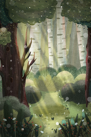 厚涂儿童插画风格森林大树