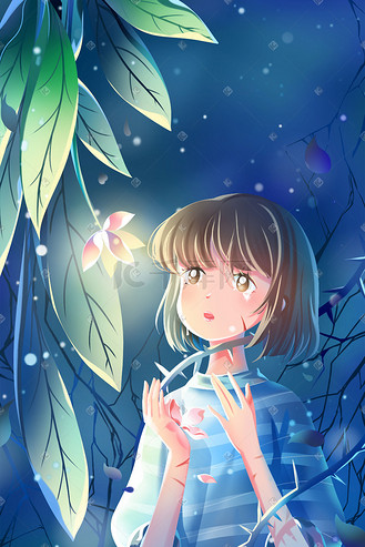 世界预防自杀日唯美卡通希望之花与少女插画
