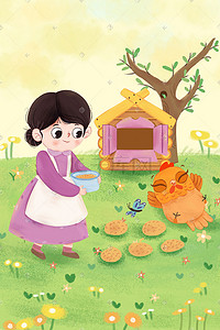 下单母鸡插画图片_童话故事母鸡的故事农场绘本农妇母鸡